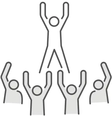 GIF of 1 cartoon people, 1 being cheered on by 4 others
